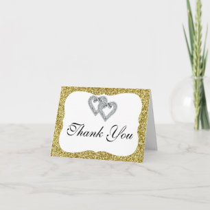Remerciements Parties scintillant d'or Diamond Hearts Carte de r