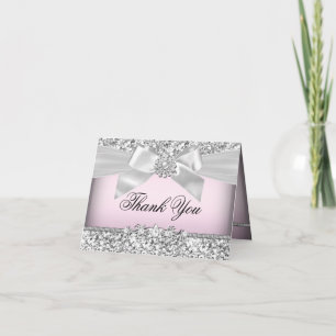 Remerciements Parties scintillant rose argent et Carte de remerc