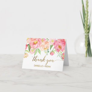 Remerciements Peach & Pink Peony Flowers Mariage Carte de remerc