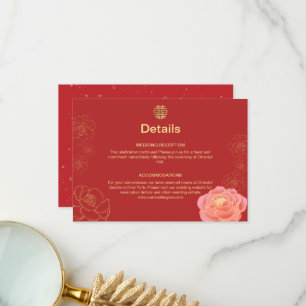 Remerciements Peony Gold Chinese Mariage Détails Carte de boîtie