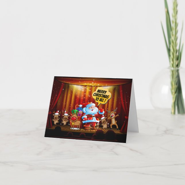 Remerciements Père Noël et Reindeer sur scène Carte de Noël (Devant)