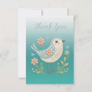 Remerciements Petite Broderie Florale d'oiseaux Carte de remerci