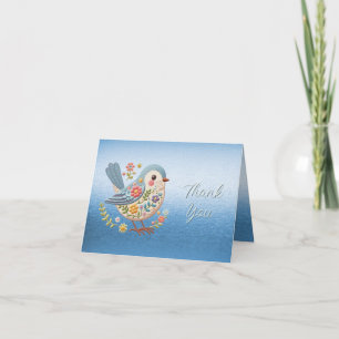 Remerciements Petite Broderie Florale d'oiseaux Carte de remerci