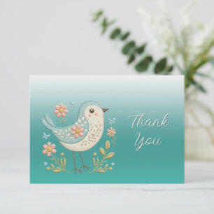 Remerciements Petite Broderie Florale d'oiseaux Carte de remerci