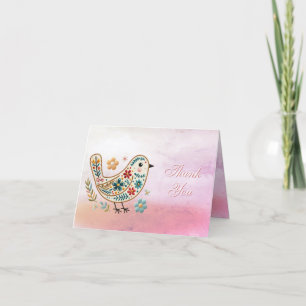 Remerciements Petite broderie florale d'oiseaux Carte de remerci