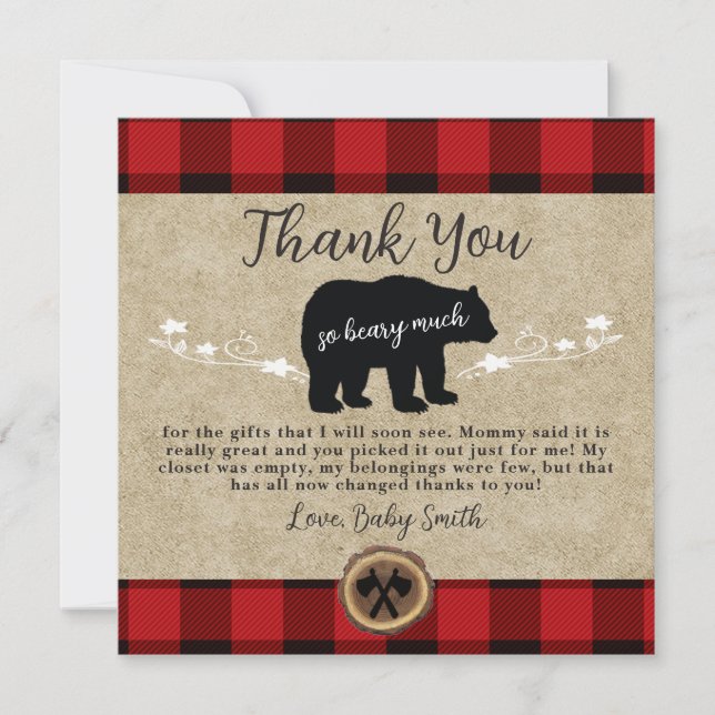 Remerciements Petite ours Flannelle Lumberjack Carte de remercie (Devant)
