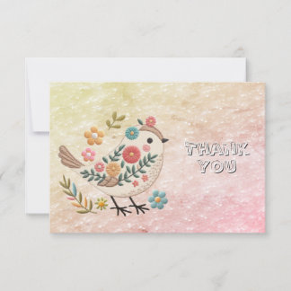 Remerciements Petites fleurs Feuilles d'oiseaux Carte de remerci