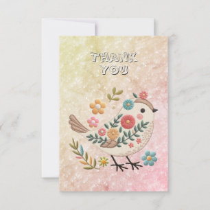 Remerciements Petites fleurs Feuilles d'oiseaux Carte de remerci