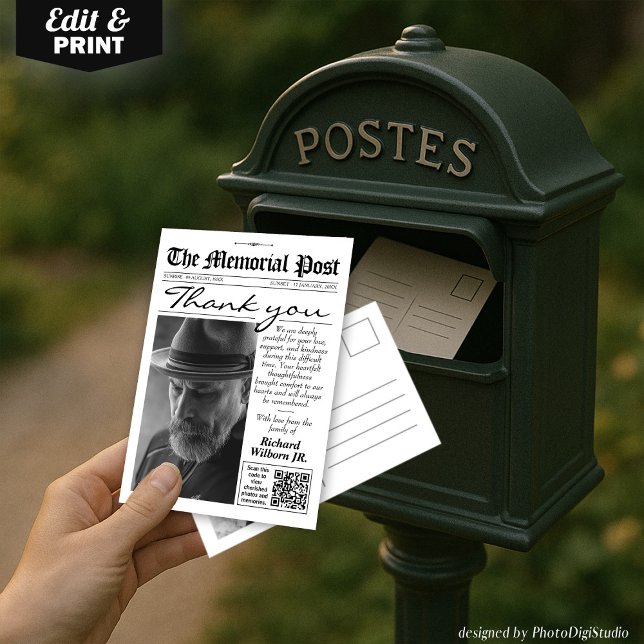 Remerciements Photo Funeral Newspaper Memorial Carte de remercie (Photo Funeral Newspaper Memorial Thank You )