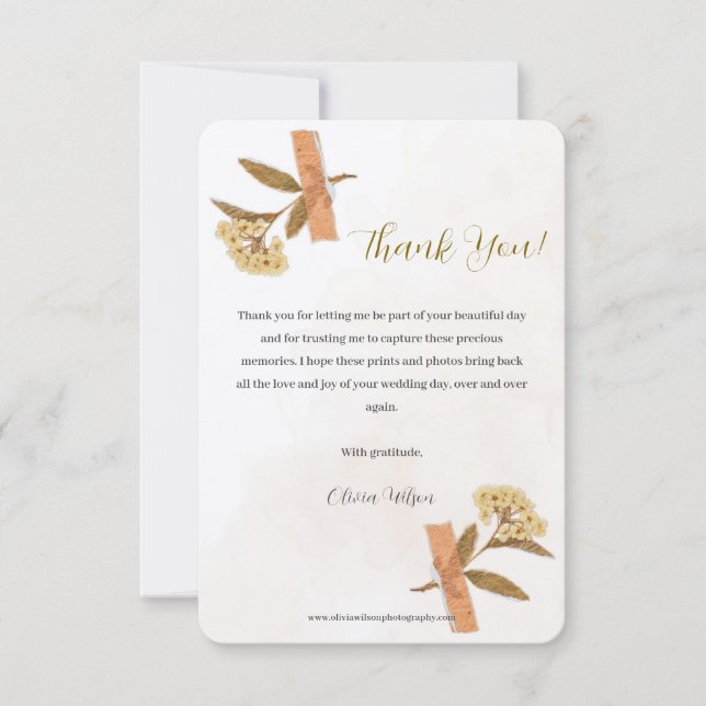 Remerciements Photographie Entreprise Fleurs Sèches Carte de rem (Devant)