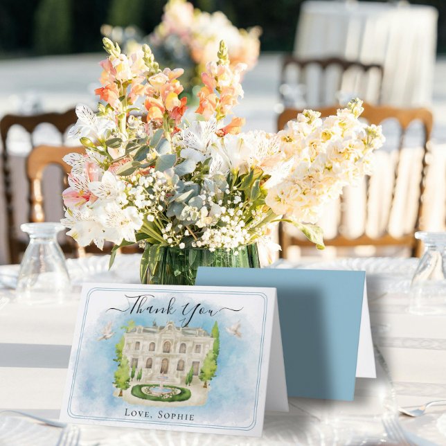 Remerciements Pièce fontaine fleurie colombes Mariage Carte de r (Créateur téléchargé)