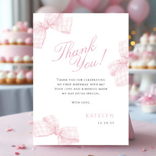 Remerciements Pink Bow premier anniversaire Carte de remerciemen