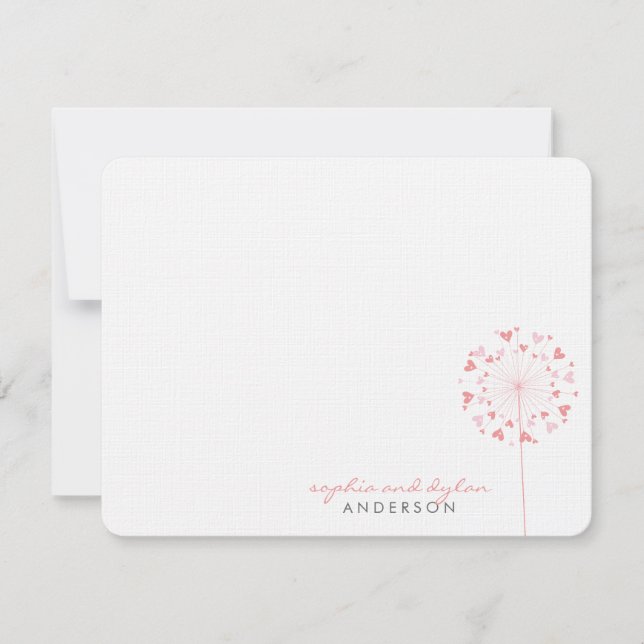 Remerciements Pink Dandelions Love Hearts Mariage Carte de remer (Devant)