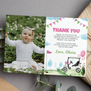 Remerciements Pink Golf Girl Anniversaire Photo Carte de remerci