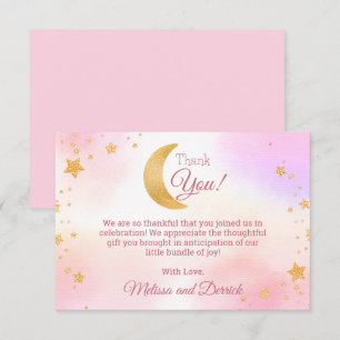 Remerciements Pink Over the Moon Girl Baby shower Carte de remer