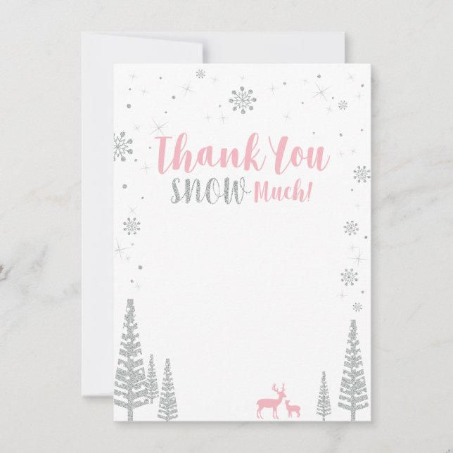 Remerciements Pink & Silver Winter Wonderland Carte de remerciem (Devant)
