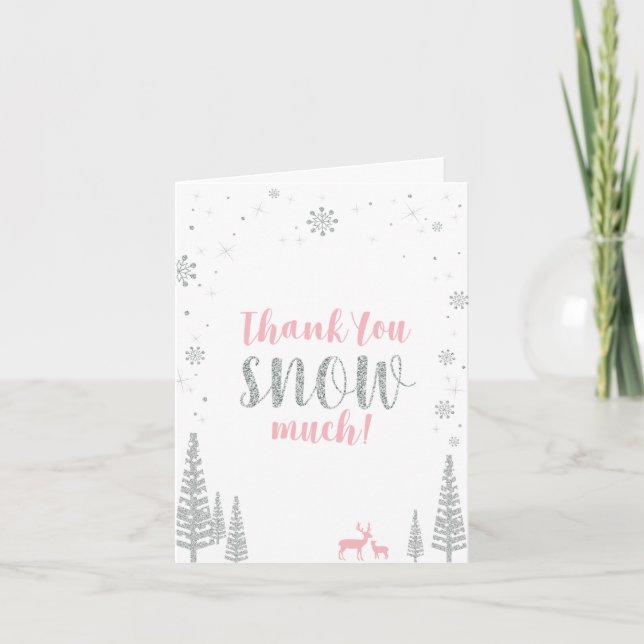 Remerciements Pink & Silver Winter Wonderland Carte de remerciem (Devant)