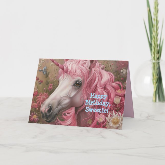 REMERCIEMENTS PINK UNICORN PETITE CARTE D'ANNIVERSAIRE DE FILLE (Devant)