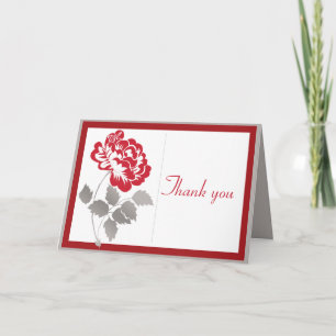 Remerciements Pivoine rouge sur fond blanc avec carte de remerci