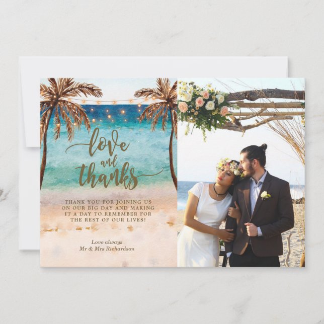 Remerciements plage de boho de carte photo d'amour et de mercis (Devant)