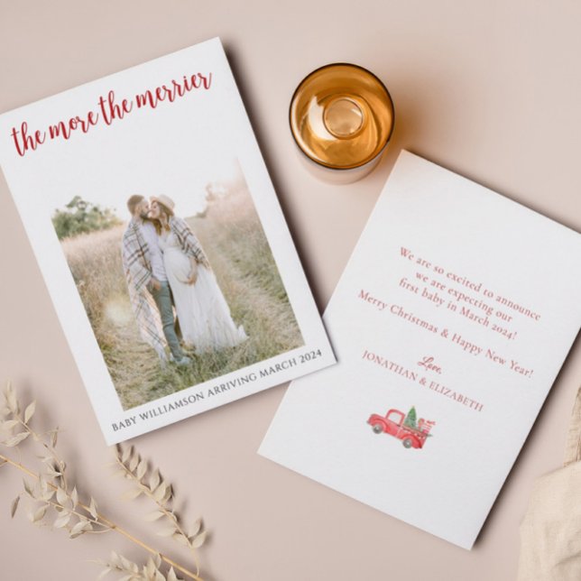 Remerciements Plus La Carte de Noël De Grossesse De Merrier Est  (Créateur téléchargé)