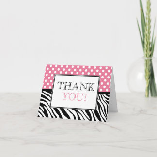 Remerciements Polka Dot Pink & Zebra Print Carte de remerciement
