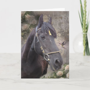 Remerciements Portrait de cheval friésien - Carte de voeux