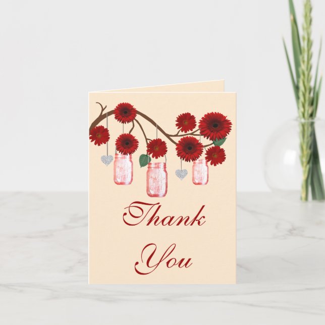 Remerciements Pot de fleurs rouges en bocal Mason carte de remer (Devant)