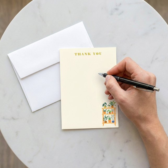 Remerciements Pot Plante en bois carte de note d'illustration (Potted Plants wooden rack Illustration note card.)
