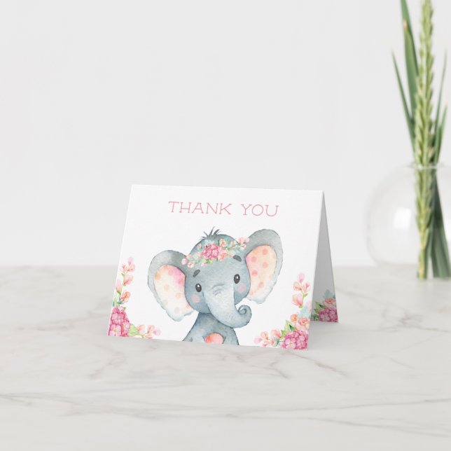 Remerciements pour Baby Shower Éléphant Fille (Devant)