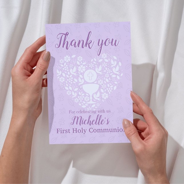 Remerciements Première Sainte Communion Fille Flat Carte de reme (Get this sweet personalized design for First Holy Communion Thank You Card for a Catholic girl)