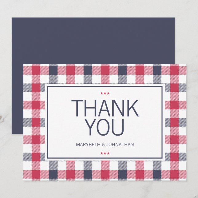 Remerciements Préppy Rouge, Blanc et Bleu Plaid Carte de remerci (Devant / Derrière)