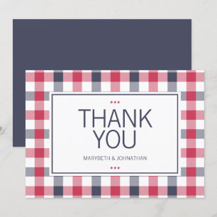 Remerciements Préppy Rouge, Blanc et Bleu Plaid Carte de remerci