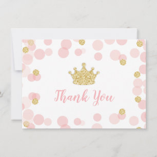 Remerciements Princesse Anniversaire rose et or Carte de remerci