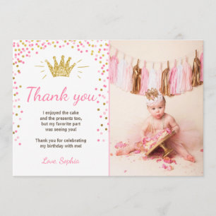 Remerciements Princesse Birthday Gold Pink de carte de