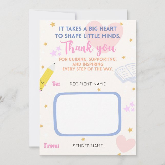 Remerciements Professeur Appréciation Titulaire de carte cadeau  (Devant)