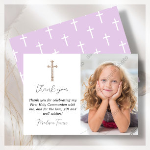 Remerciements Purple Première Sainte Communion Carte de remercie