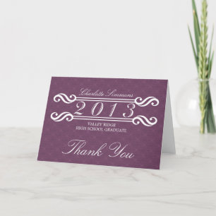 Remerciements Purple Vintage Damask 2013 Grad Carte de remerciem