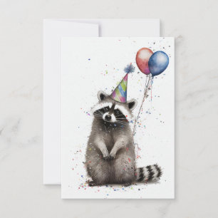 Remerciements Raccoon Anniversaire Carte de voeux plat
