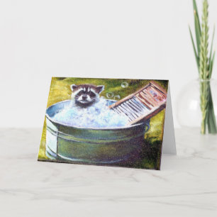 Remerciements Raccoon Bubble Bain blanc carte de voeux