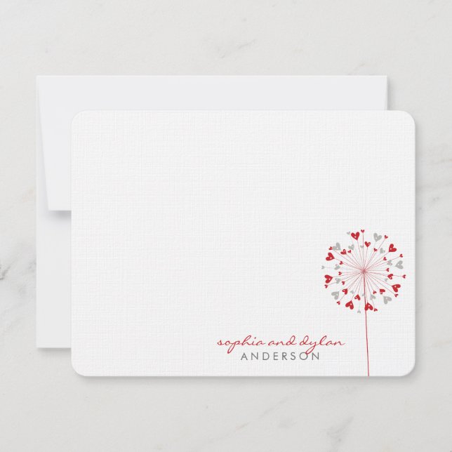 Remerciements Red Dandelions Love Hearts Mariage Carte de remerc (Devant)