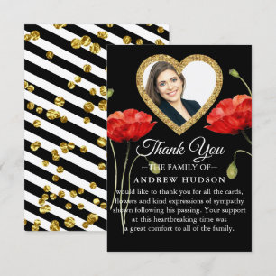 Remerciements Red Poppy Black Modern Funeral Carte de remercieme