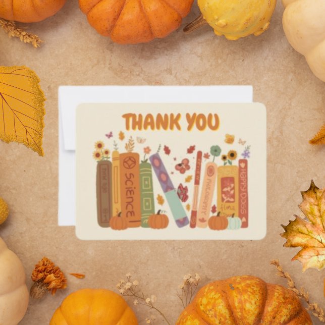 Remerciements Réservation Citrouille Orange Oatrepas Carte de re (Bookish book Lovers oatmeal Flat Thank You Card, Pumpkin and Fall Leaves oatmeal Thank You Card, cut)
