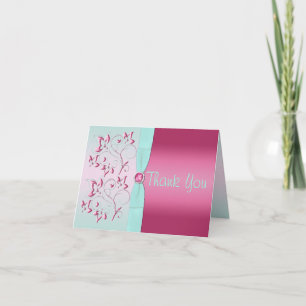 Remerciements RIBBON Pink IMPRIMÉ, Aqua Floral Carte de remercie