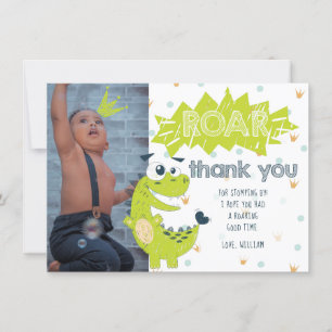 Remerciements Roar Dinosaur Green Birthday Photo Carte de remerc