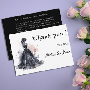 Remerciements Robe noire gothique aquarelle mariage carte de sau