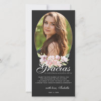 Rose Gold Floral Quinceañera Photo Carte de remerc