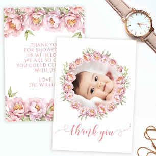 Remerciements Rose mignon floral fille douche Carte de remerciem