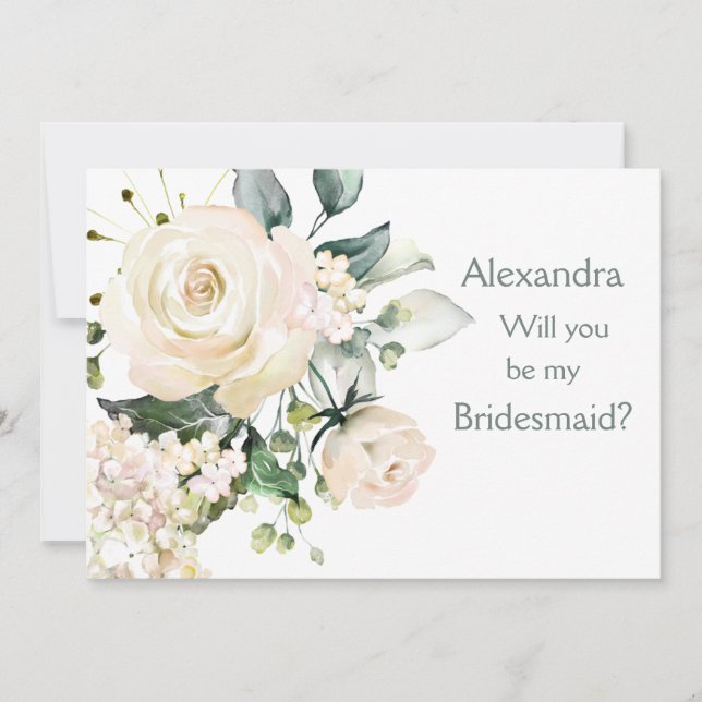 Remerciements Roses blanches, hydrangea Bridesmaid Carte de prop (Devant)