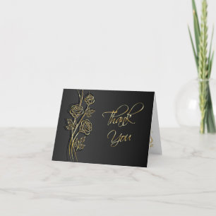 Remerciements Roses dorées sur fond noir, tourbillons Carte de r